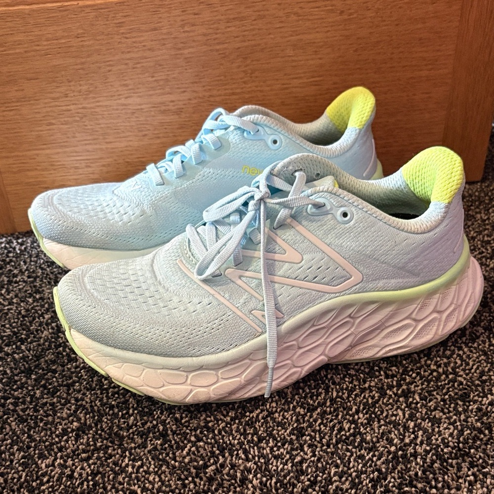 New Balance Women's Sky Blue and Lime Sneakers